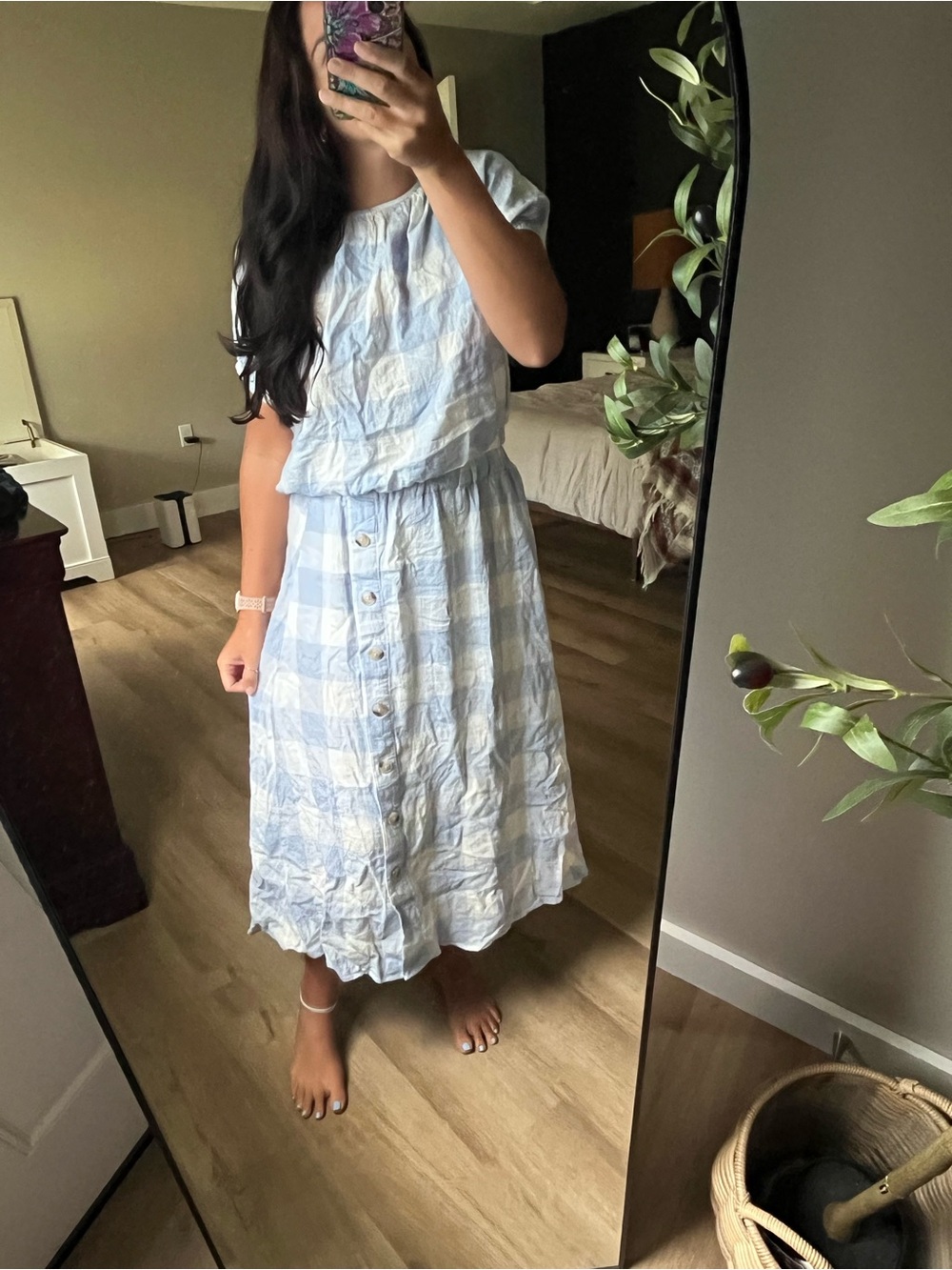 Madewell Light Blue Gingham Midi 2 piece with Button Front - Picture 1 of 7